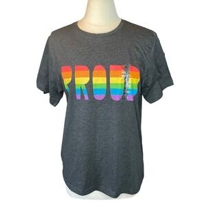 LGBTQ PRIDE "Proud" Tee Shirt Medium Dark Gray Rainbow Hallmark Brand New